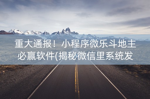 重大通报！小程序微乐斗地主必赢软件(揭秘微信里系统发好牌)