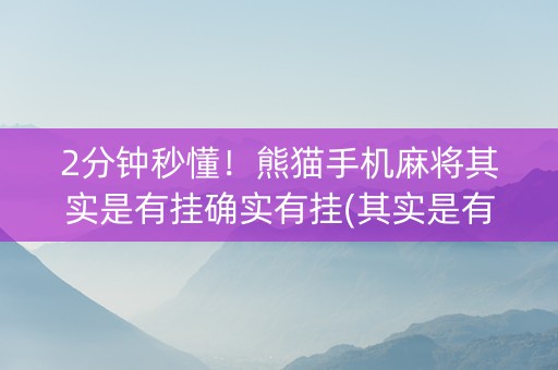 2分钟秒懂！熊猫手机麻将其实是有挂确实有挂(其实是有挂的)