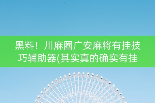 黑料！川麻圈广安麻将有挂技巧辅助器(其实真的确实有挂)