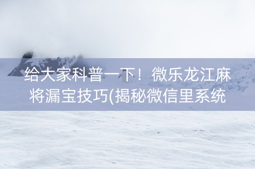 给大家科普一下！微乐龙江麻将漏宝技巧(揭秘微信里系统发好牌)