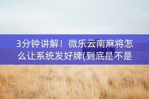 3分钟讲解！微乐云南麻将怎么让系统发好牌(到底是不是有挂)