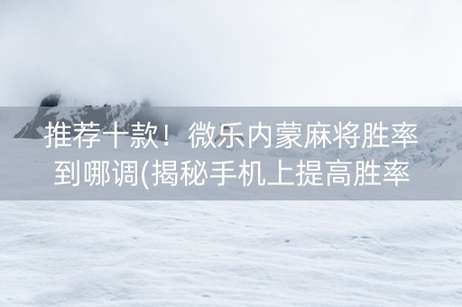 推荐十款！微乐内蒙麻将胜率到哪调(揭秘手机上提高胜率)