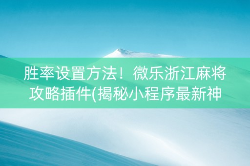 胜率设置方法！微乐浙江麻将攻略插件(揭秘小程序最新神器下载)
