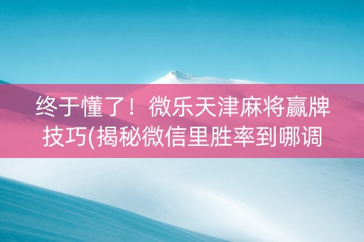 终于懂了！微乐天津麻将赢牌技巧(揭秘微信里胜率到哪调)