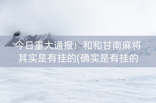 今日重大通报！和和甘南麻将其实是有挂的(确实是有挂的)