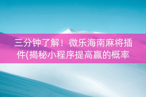 三分钟了解！微乐海南麻将插件(揭秘小程序提高赢的概率)