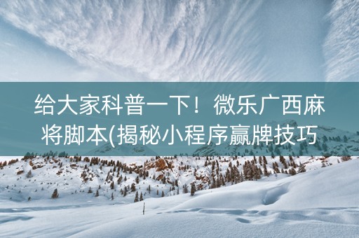 给大家科普一下！微乐广西麻将脚本(揭秘小程序赢牌技巧)