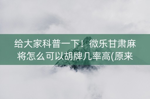 给大家科普一下！微乐甘肃麻将怎么可以胡牌几率高(原来真的有挂)