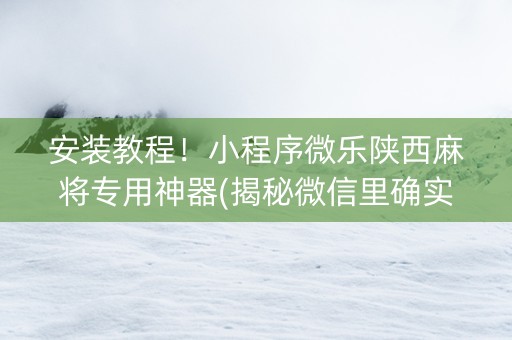 安装教程！小程序微乐陕西麻将专用神器(揭秘微信里确实有猫腻)