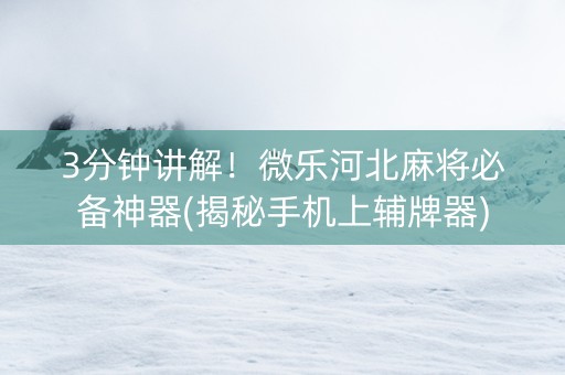 3分钟讲解！微乐河北麻将必备神器(揭秘手机上辅牌器)