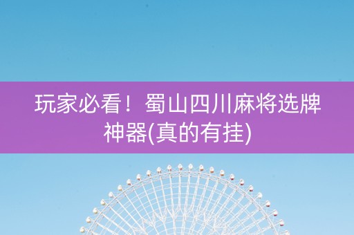 玩家必看！蜀山四川麻将选牌神器(真的有挂)