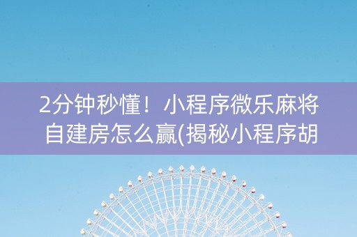 2分钟秒懂！小程序微乐麻将自建房怎么赢(揭秘小程序胡牌技巧)