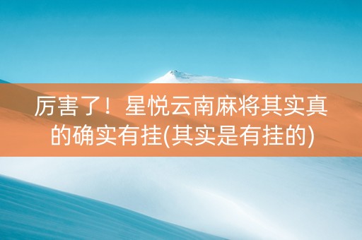 厉害了！星悦云南麻将其实真的确实有挂(其实是有挂的)