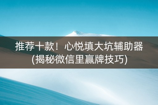 推荐十款！心悦填大坑辅助器(揭秘微信里赢牌技巧)