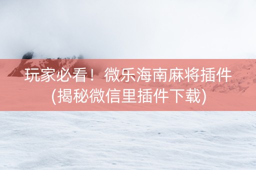 玩家必看！微乐海南麻将插件(揭秘微信里插件下载)