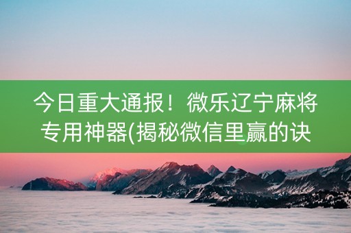 今日重大通报！微乐辽宁麻将专用神器(揭秘微信里赢的诀窍)