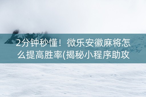2分钟秒懂！微乐安徽麻将怎么提高胜率(揭秘小程序助攻神器)