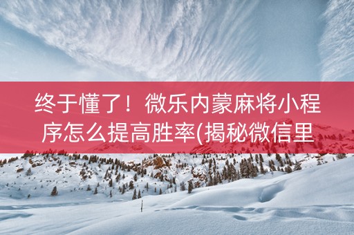 终于懂了！微乐内蒙麻将小程序怎么提高胜率(揭秘微信里提高胜率)