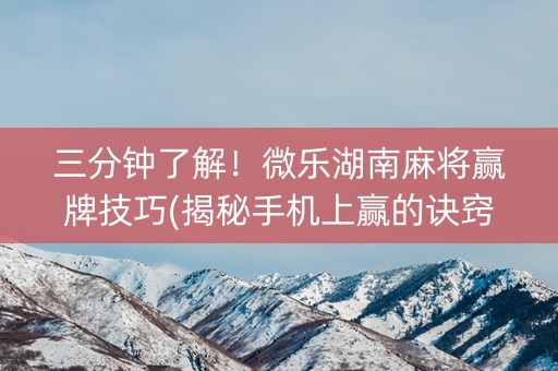 三分钟了解！微乐湖南麻将赢牌技巧(揭秘手机上赢的诀窍)