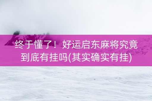 终于懂了！好运启东麻将究竟到底有挂吗(其实确实有挂)