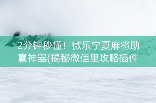 2分钟秒懂！微乐宁夏麻将助赢神器(揭秘微信里攻略插件)