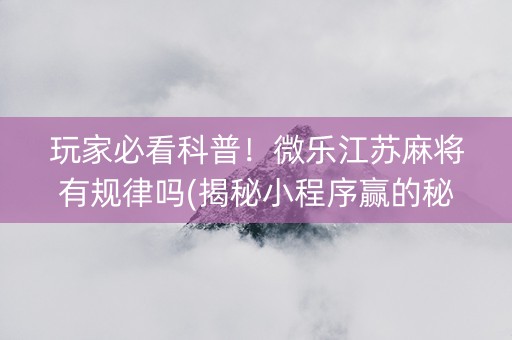 玩家必看科普！微乐江苏麻将有规律吗(揭秘小程序赢的秘诀)