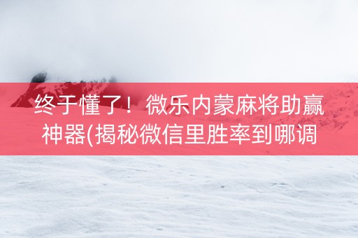 终于懂了！微乐内蒙麻将助赢神器(揭秘微信里胜率到哪调)