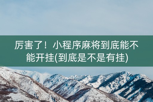 厉害了！小程序麻将到底能不能开挂(到底是不是有挂)