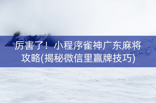 厉害了！小程序雀神广东麻将攻略(揭秘微信里赢牌技巧)