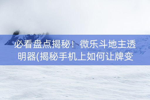 必看盘点揭秘！微乐斗地主透明器(揭秘手机上如何让牌变好)