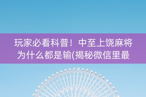 玩家必看科普！中至上饶麻将为什么都是输(揭秘微信里最新神器下载)