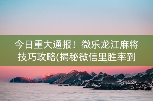 今日重大通报！微乐龙江麻将技巧攻略(揭秘微信里胜率到哪调)