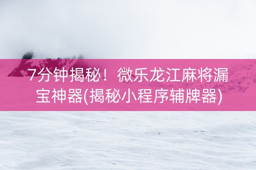 7分钟揭秘！微乐龙江麻将漏宝神器(揭秘小程序辅牌器)