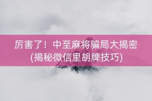 厉害了！中至麻将骗局大揭密(揭秘微信里胡牌技巧)