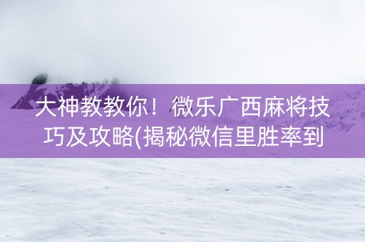 大神教教你！微乐广西麻将技巧及攻略(揭秘微信里胜率到哪调)