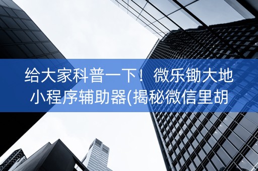 给大家科普一下！微乐锄大地小程序辅助器(揭秘微信里胡牌神器)