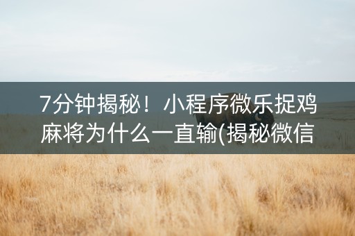 7分钟揭秘！小程序微乐捉鸡麻将为什么一直输(揭秘微信里胡牌神器)