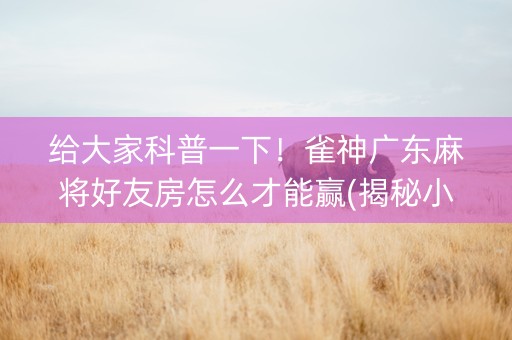 给大家科普一下！雀神广东麻将好友房怎么才能赢(揭秘小程序胡牌神器)