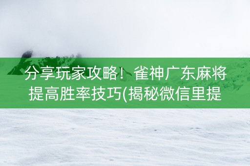 分享玩家攻略！雀神广东麻将提高胜率技巧(揭秘微信里提高胜率)