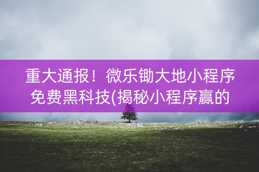 重大通报！微乐锄大地小程序免费黑科技(揭秘小程序赢的秘诀)