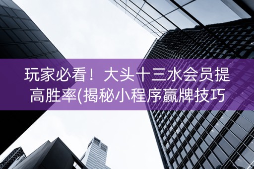 玩家必看！大头十三水会员提高胜率(揭秘小程序赢牌技巧)