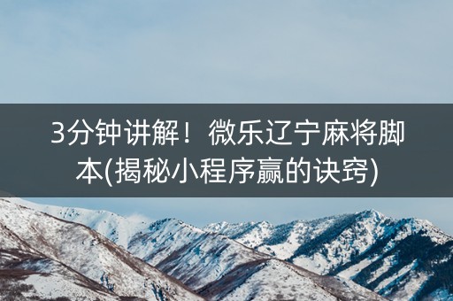 3分钟讲解！微乐辽宁麻将脚本(揭秘小程序赢的诀窍)
