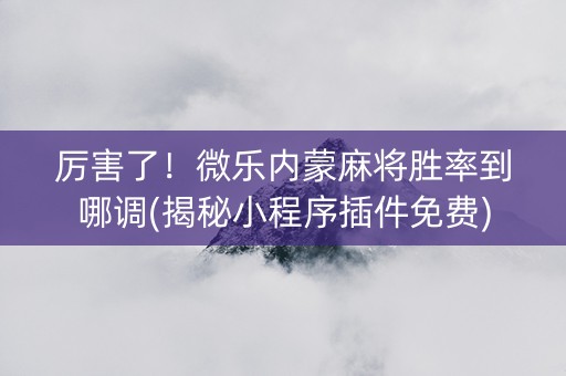 厉害了！微乐内蒙麻将胜率到哪调(揭秘小程序插件免费)