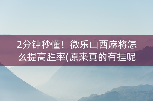 2分钟秒懂！微乐山西麻将怎么提高胜率(原来真的有挂呢)