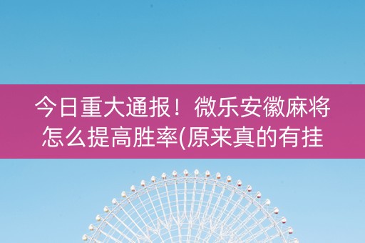 今日重大通报！微乐安徽麻将怎么提高胜率(原来真的有挂)