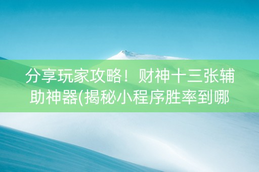 分享玩家攻略！财神十三张辅助神器(揭秘小程序胜率到哪调)