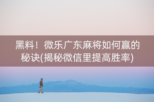 黑料！微乐广东麻将如何赢的秘诀(揭秘微信里提高胜率)