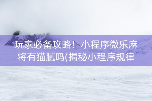 玩家必备攻略！小程序微乐麻将有猫腻吗(揭秘小程序规律攻略)