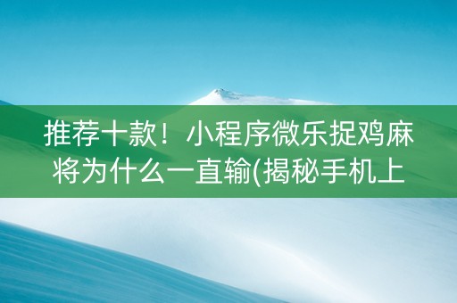 推荐十款！小程序微乐捉鸡麻将为什么一直输(揭秘手机上辅牌器)