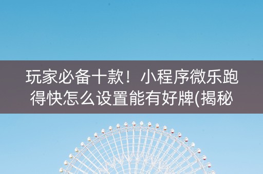 玩家必备十款！小程序微乐跑得快怎么设置能有好牌(揭秘手机上攻略插件)